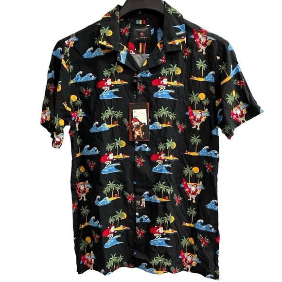 Denim & Flower Ricky Singh Camp Shirt Mens M Hawaiin Surfing Santa Tropical - Picture 1 of 10